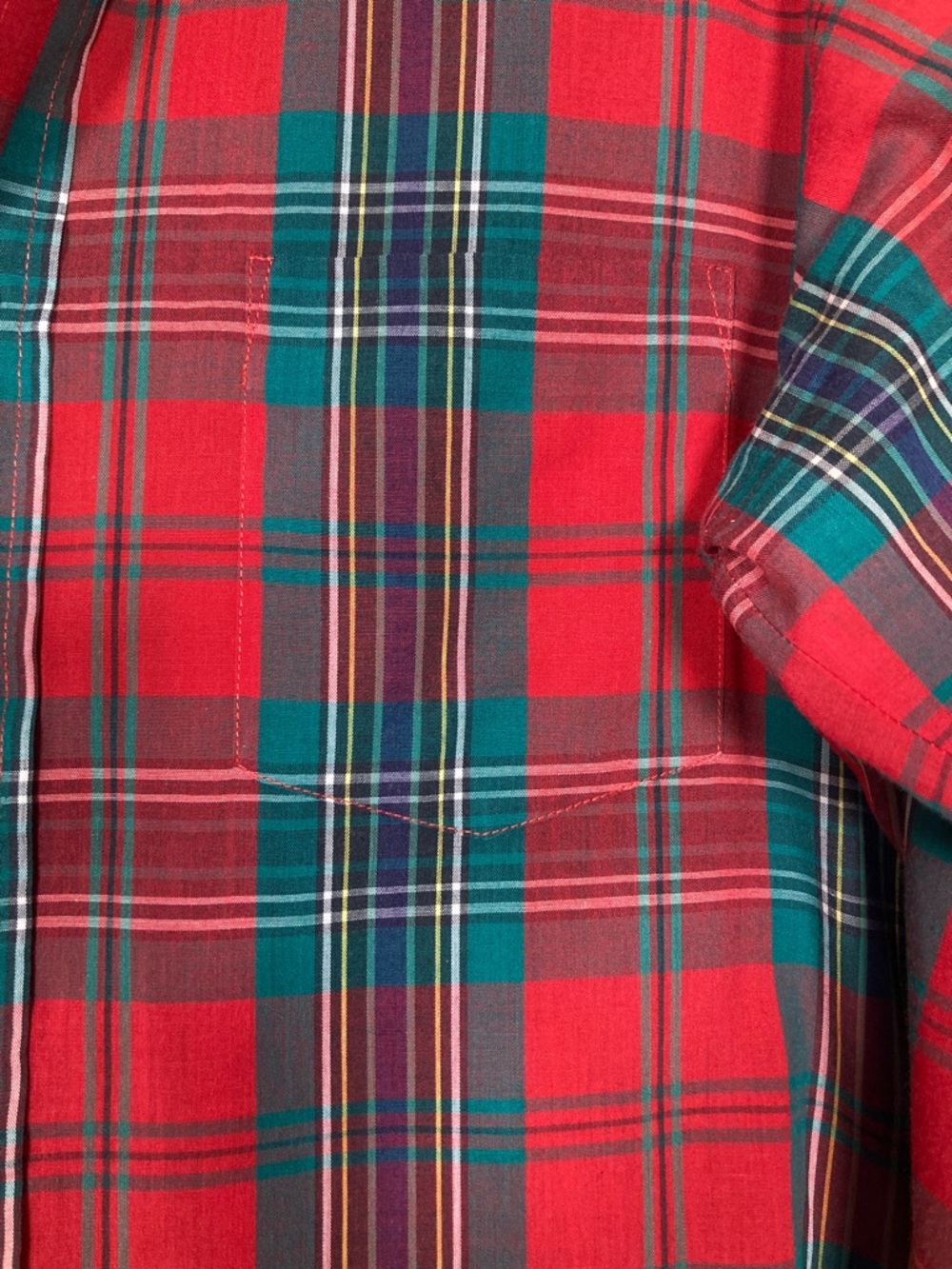 Vintage Lee 80s Red & Green Tartan Plaid Button Down Shirt L Preppy Academia - Picture 2 of 9